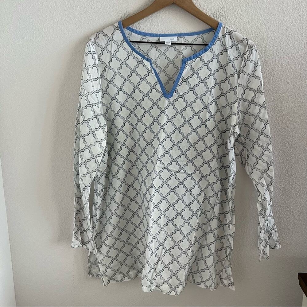 J. Jill Printed Lightweight 100% Cotton Tunic Top Shirt Blouse Large